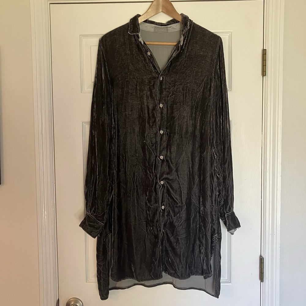 CP Shades Teton tunic shirt short dress dark gray silk velvet‎ Medium Button